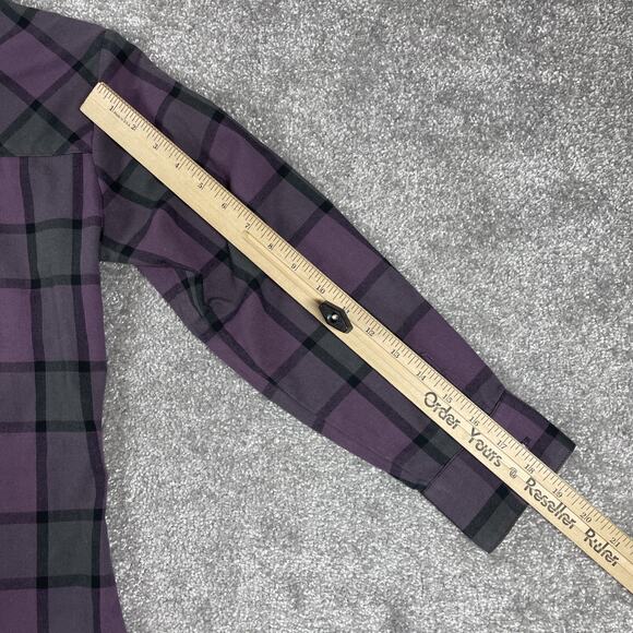 Kuhl Flannel Shirt Womens Small 1/2 Button Pockets Plaid Purple Outdoors - Picture 13 of 15